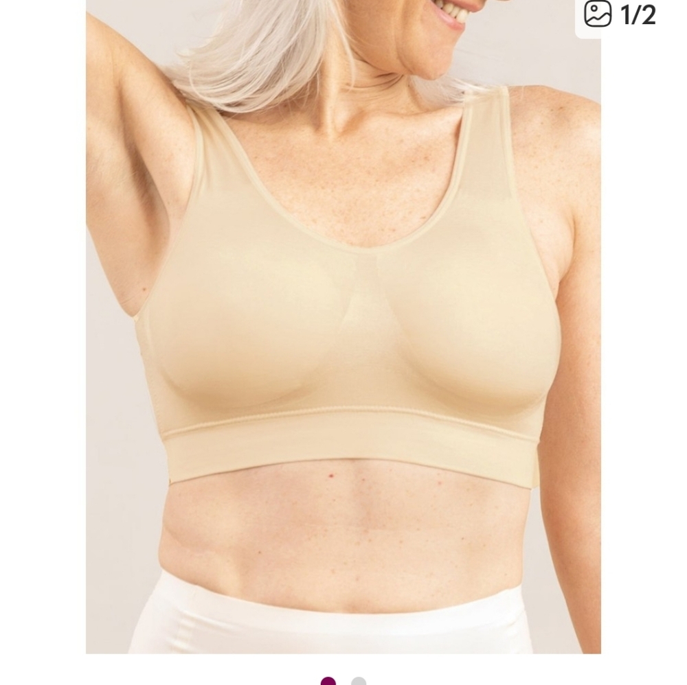 Truekind® Everyday Throw-on Wireless Bralette CHAI Beige New